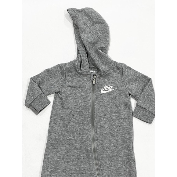 Gray Nike One Piece | Infants Zip Front Long-Sleeve Hooded Coverall - Picture 2 of 10